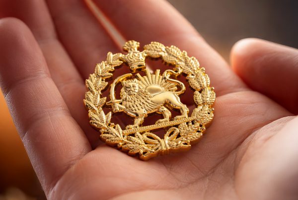 Shiro Khorshid pin, lion and sun lapel
