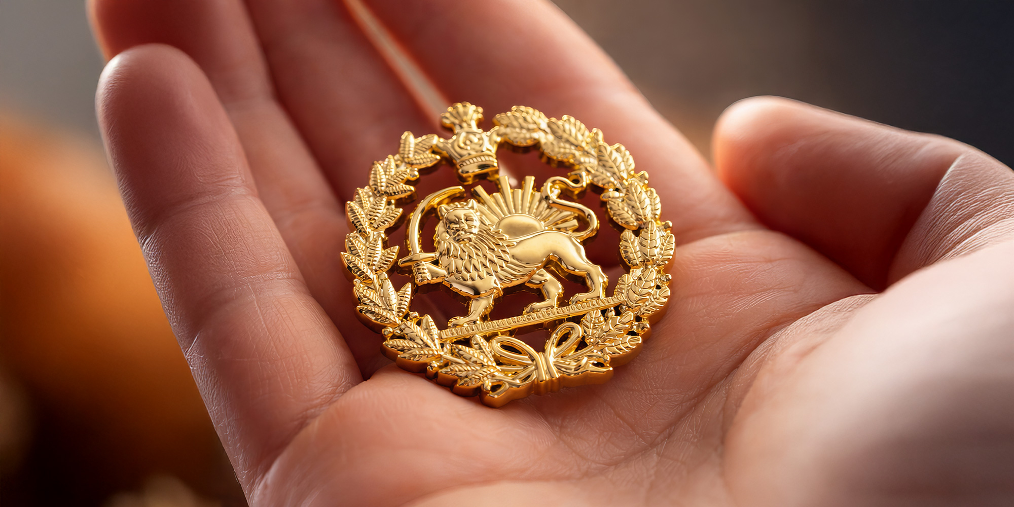 Shiro Khorshid pin, lion and sun lapel