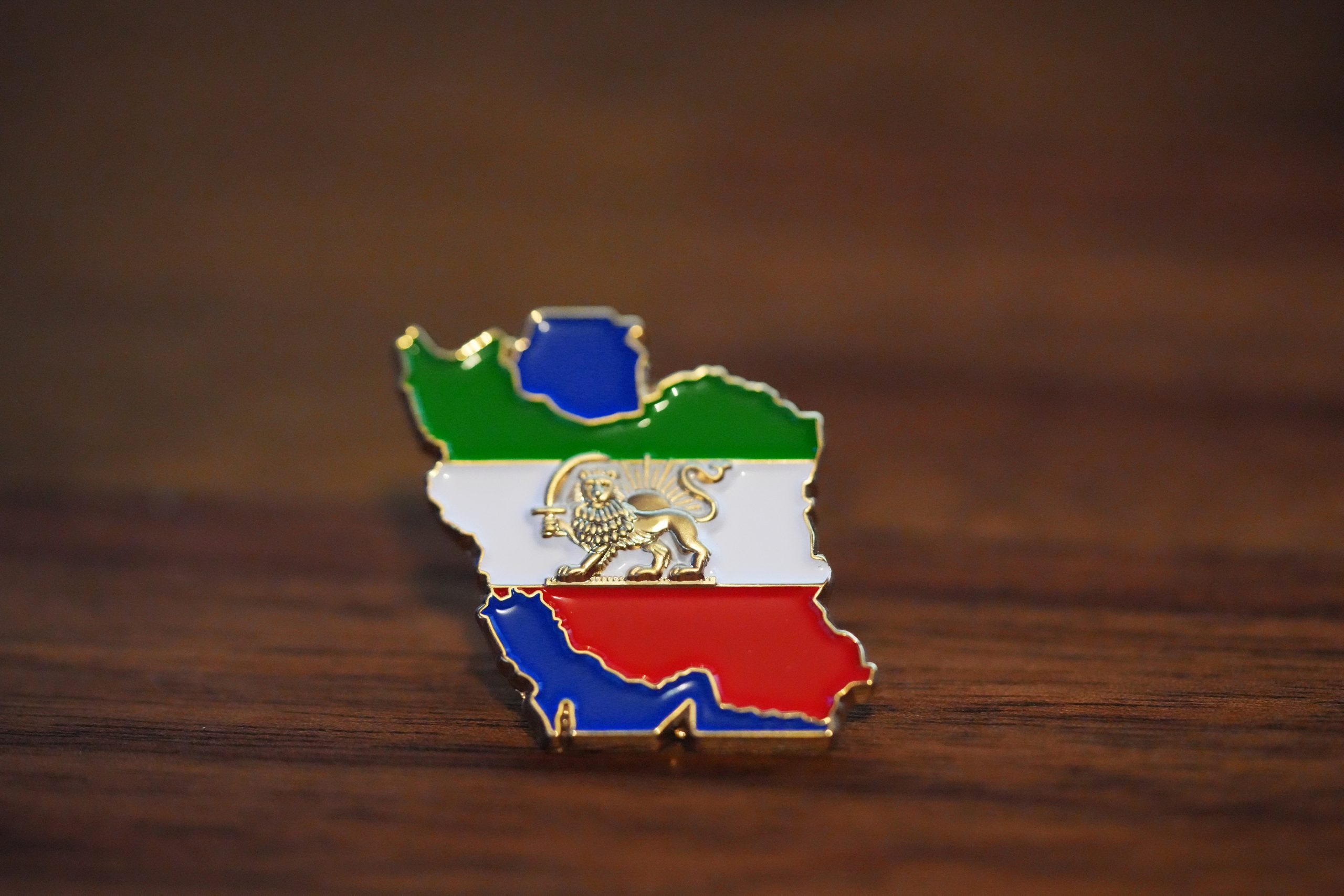 lion and sun pin, shiro khorshid lapel, persian map pin