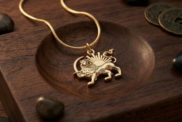 Shiro Khorshid Necklace, lion and sun pendant